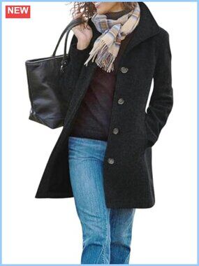 Wool Blend Long Trench Coat Women Winter Overcoat Single Breasted Pea Coat